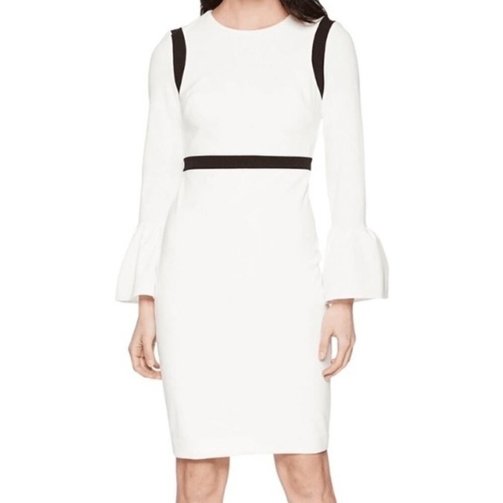 Calvin Klein Bell Sleeve Midi Sheath Dress White Size 6